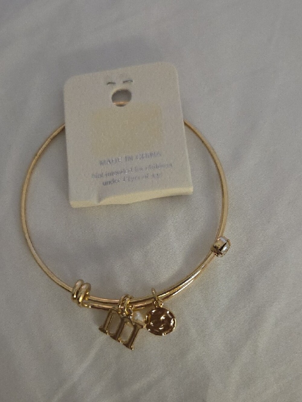 Fashion Jewelry Gold-Tone Initial M Charm Bangle with pearl - Picture 4 of 4